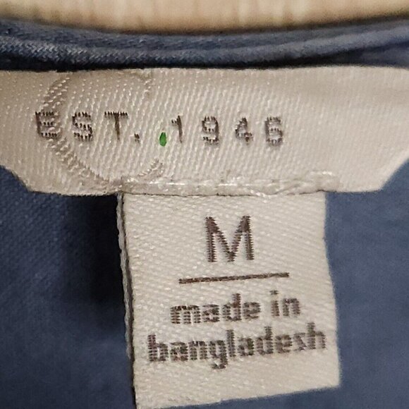 Est 1946 Blue Boho Embroidered Short Sleeve Rayon Blend Top Medium - Picture 4 of 6